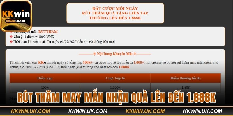 Rút thăm may mắn nhận quà lên đến 1.888K